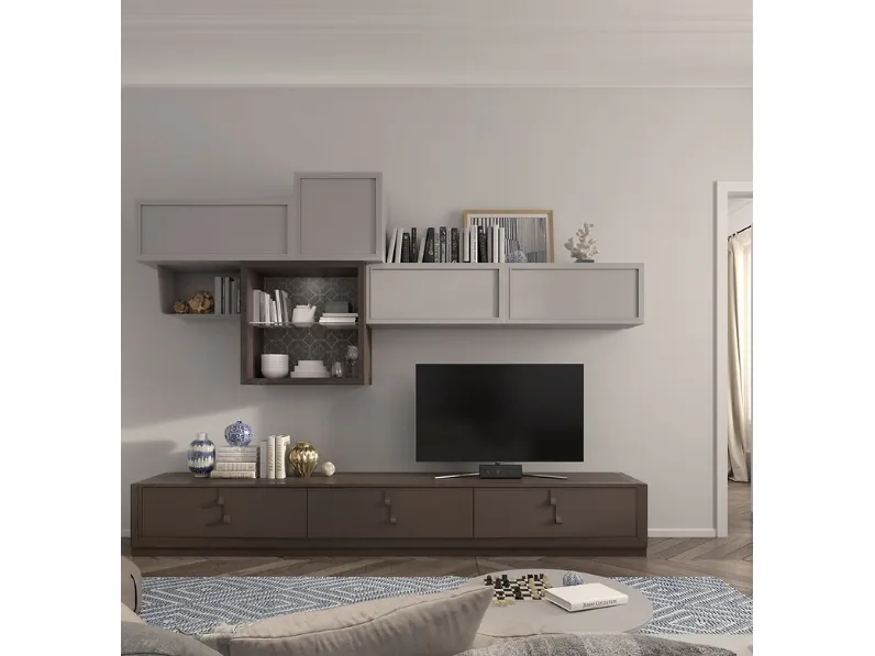 Parete Attrezzata Flor 47F25 finitura Cuoio e Chantal di Fasolin