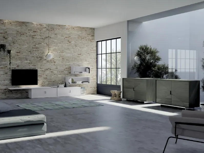 Parete Attrezzata Unikawood 15 in legno laccato bianco di Fratelli Mirandola