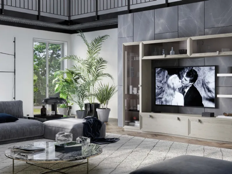 Parete Attrezzata in legno con vetrina laterale Giglio di Euromobili