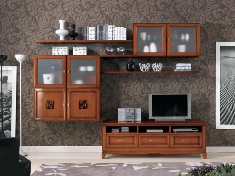 Parete Attrezzata Giorgia art 3034 in Noce Biondo di Padovani Mobili