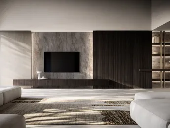 La parete attrezzata Groove di Modulnova è realizzata in laminato melaminico color ebano con inserti