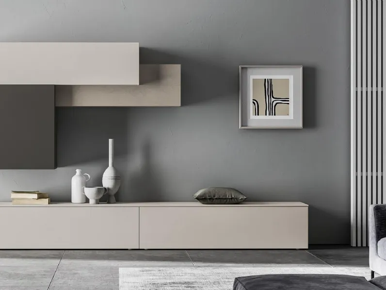 Parete Attrezzata HC026 in laccato opaco e materico di Murobianco