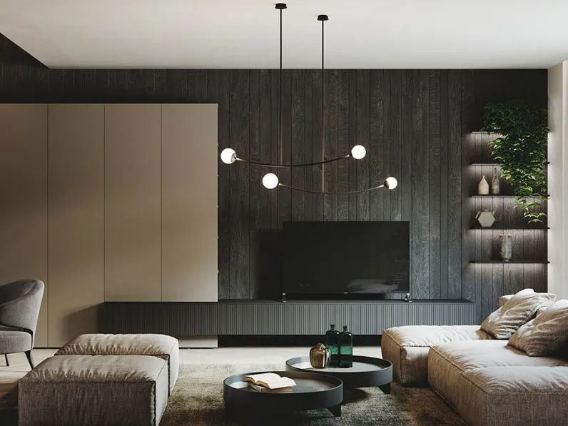 Parete Attrezzata House of Vocals in laccato opaco con schienale in Rovere di Guzzini & Fontana