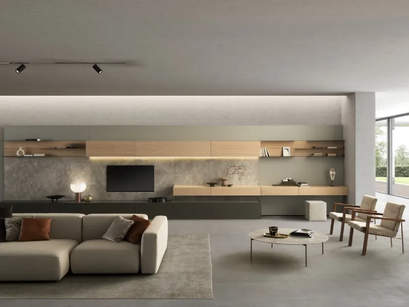 Parete Attrezzata I-ModulART 01 in laccato opaco e legno di Presotto