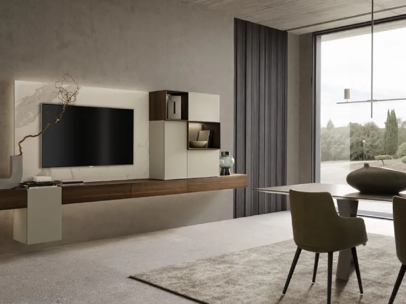 Parete Attrezzata sospesa I-ModulART 03 in legno e laccato opaco di Presotto