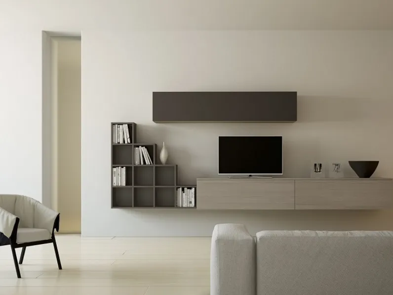 Parete Attrezzata con mobile sospeso in melaminico e laccato Insieme Composizione 08 di Zanotti Mobili