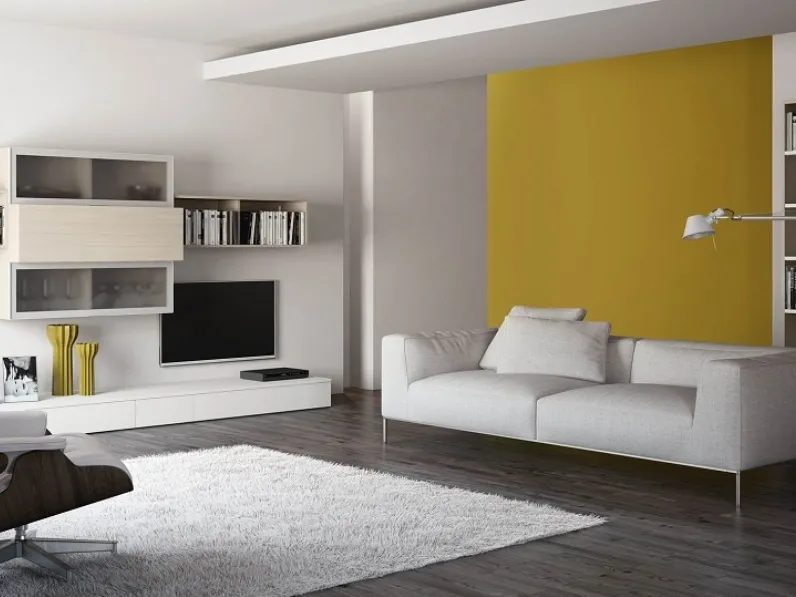 Parete Attrezzata con pensili con ante in vetro Insieme Composizione 13 di Zanotti Mobili