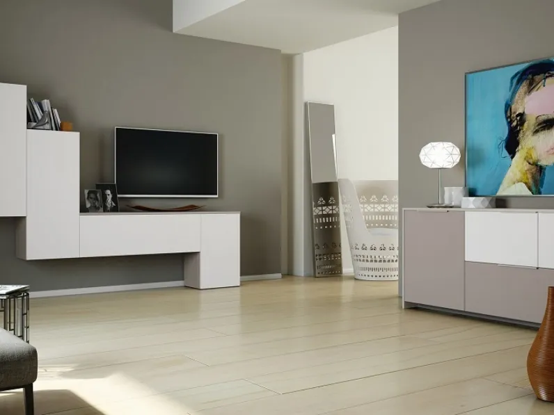 Parete Attrezzata in laccato bianco Insieme Composizione 14 di Zanotti Mobili