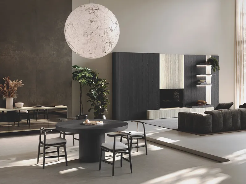 Parete Attrezzata Lab Gres in bilaminato legno rovere black e gres di Binova