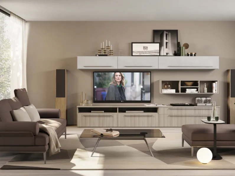 Parete Attrezzata Living 631 in finitura Olmo Grigio e Cemento di Ime Arredamenti