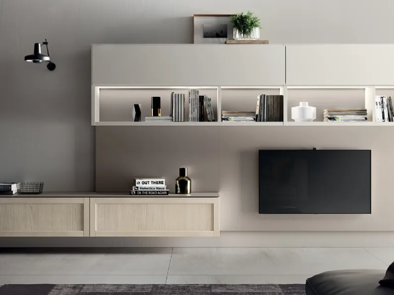 Parete Attrezzata Living Carattere in Frassino Avorio di Scavolini