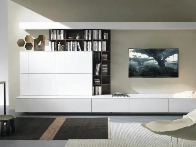 Parete Attrezzata Living Cinema 06 in laccato bianco opaco di Turati T4