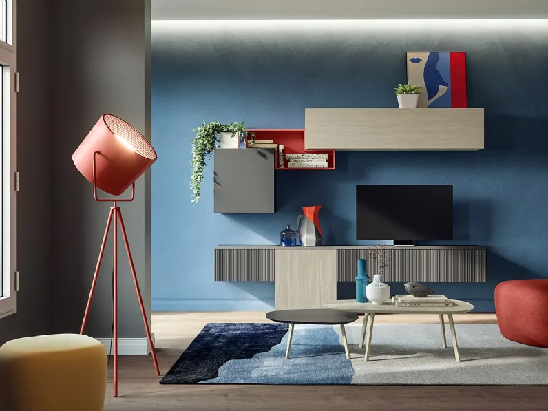 Parete Attrezzata Living LV736 in laccato e melaminico di Giessegi