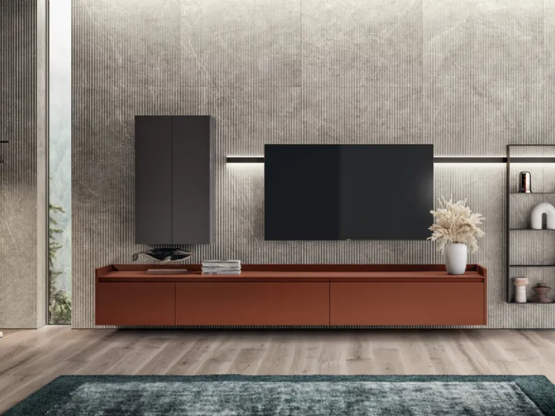 Parete Attrezzata Living Motus 03 in laccato opaco Ruggine di Scavolini