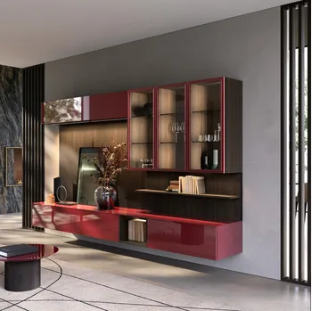 Parete Attrezzata Living Rosso in laccato lucido amarena di GF Interiors