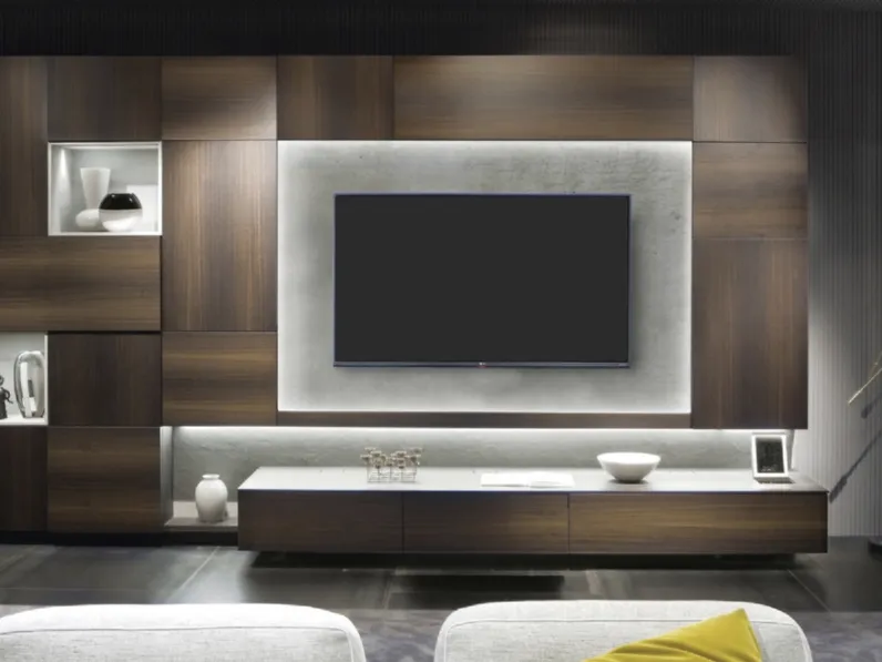Parete Attrezzata in legno con pannello porta TV Living TV 03 di Turati T4