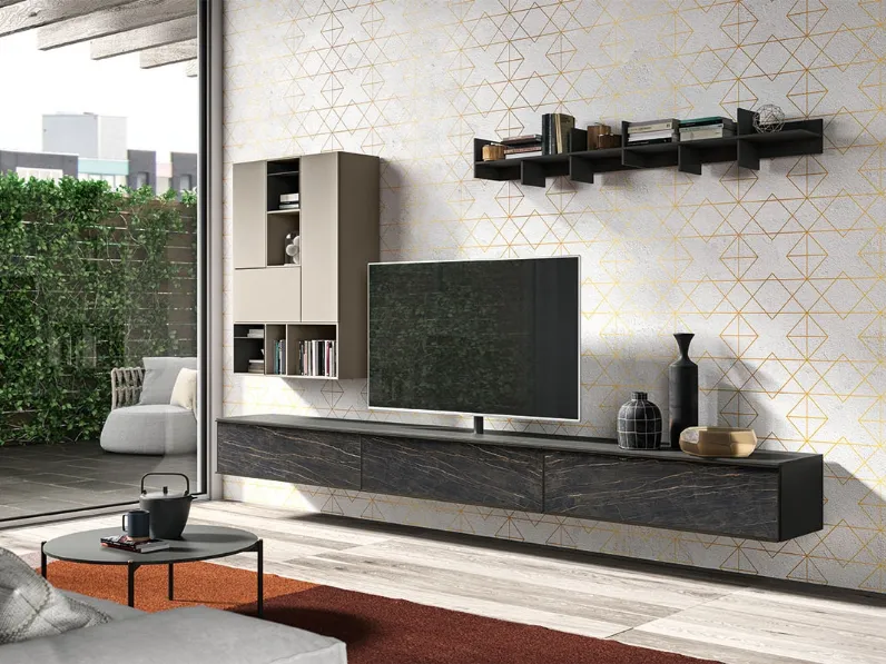 Parete Attrezzata sospesa in laminam e laccato LK02 di Cinquepuntozero