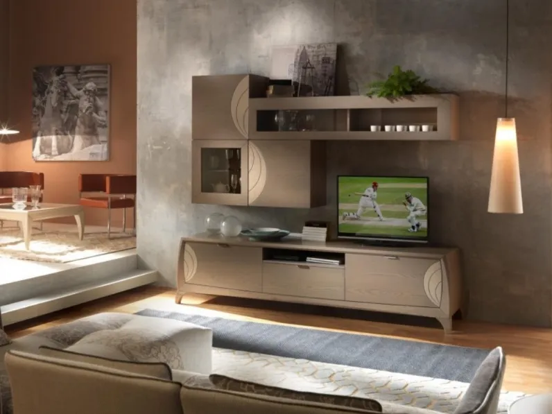 Parete Attrezzata Luna art 5043 finitura Fango e Sabbia di Padovani Mobili