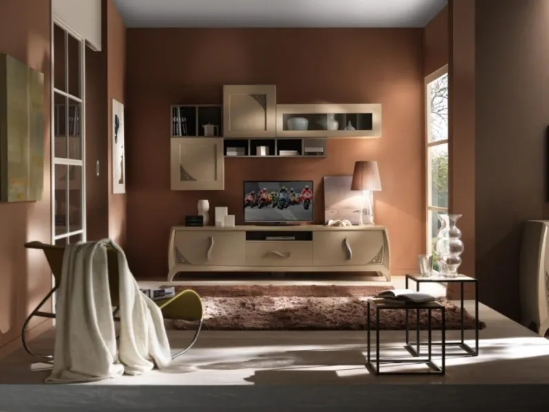 Parete Attrezzata Luna art 5044 finitura Sabbia e Fango di Padovani Mobili