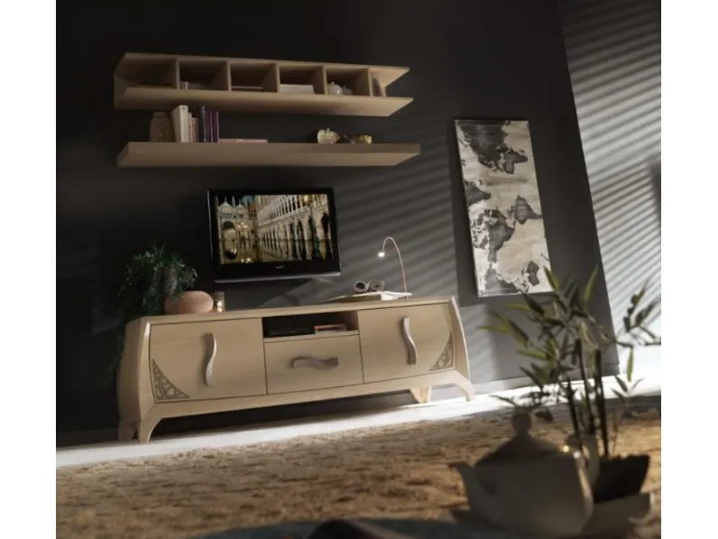 Parete Attrezzata Luna art 5052 5053 finitura Sabbia e Fango di Padovani Mobili