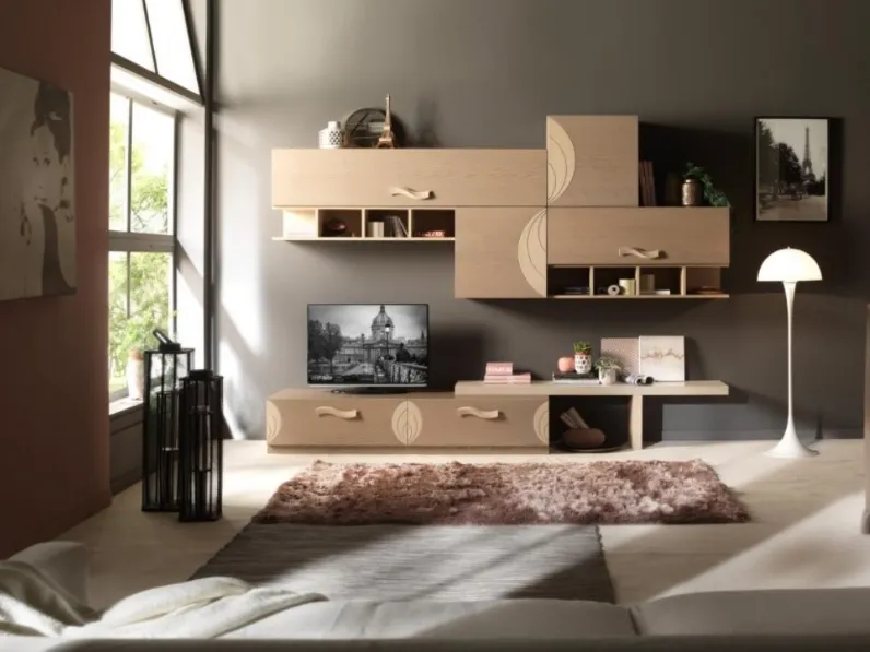 Parete Attrezzata Luna art 5060 finitura Fango e Sabbia di Padovani Mobili