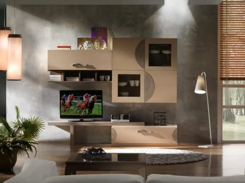 Parete Attrezzata Luna art 5061 finitura Fango e Sabbia di Padovani Mobili