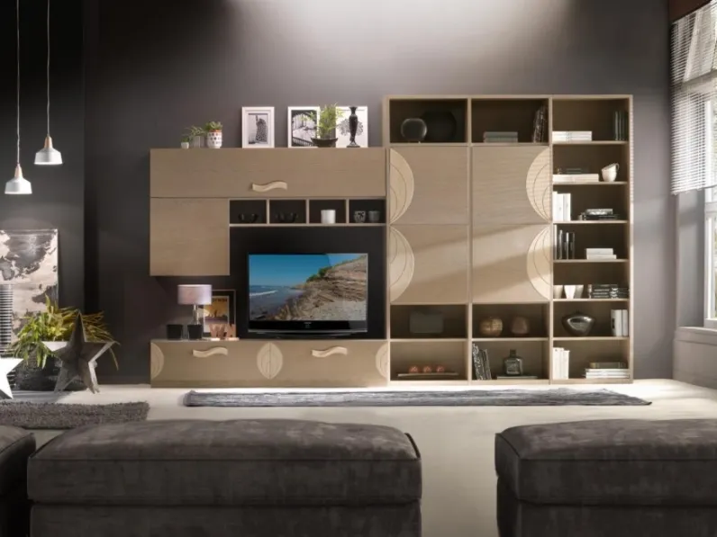 Parete Attrezzata Luna art 5068 finitura Fango e Sabbia di Padovani Mobili