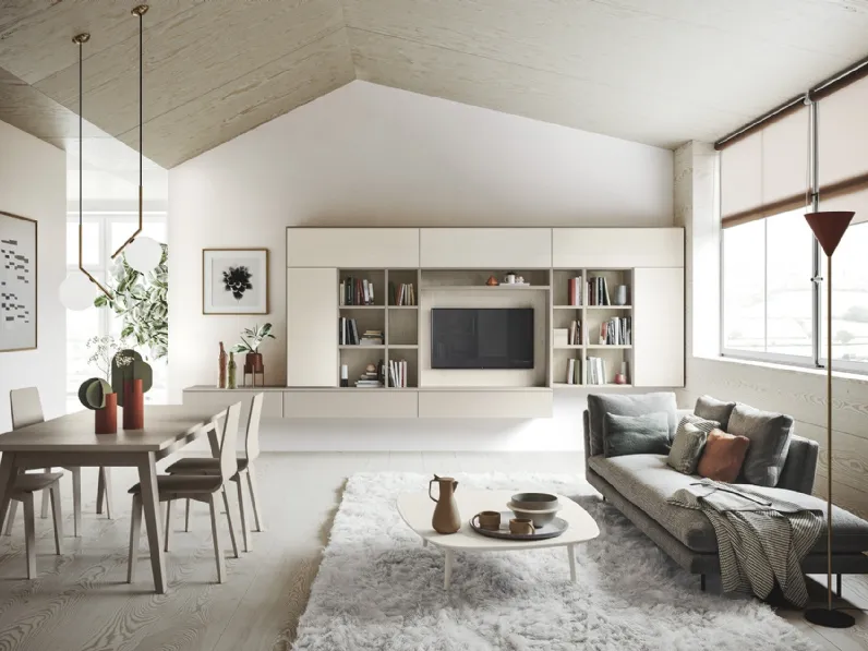 Parete Attrezzata sospesa in legno laccato opaco M06 Maestrale di Scandola