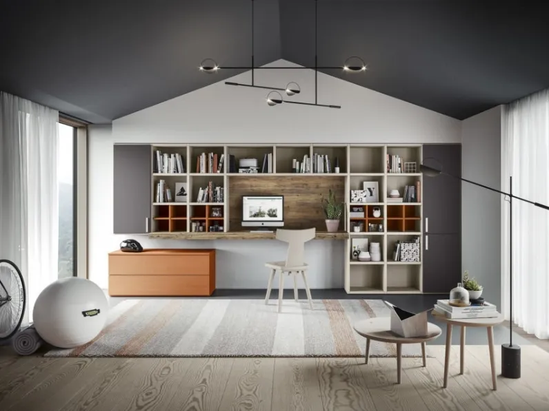 Parete Attrezzata con scrivania in legno e laccato opaco M07 Maestrale di Scandola