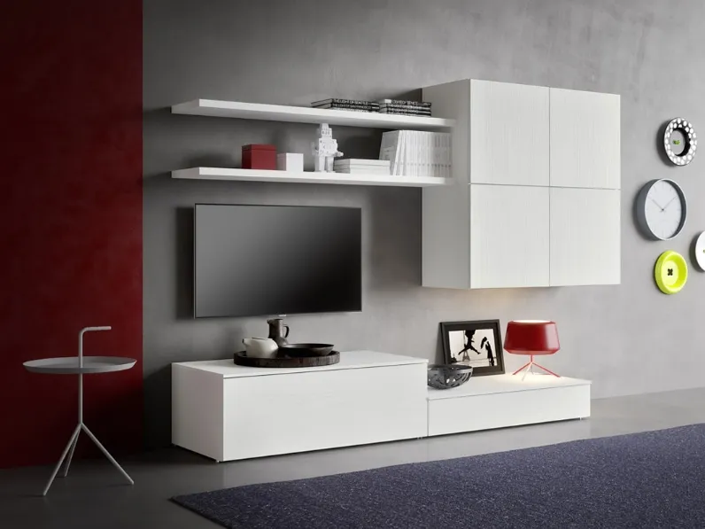 Parete Attrezzata Comp 28 in melaminico bianco di Mab