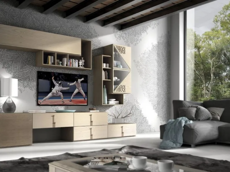 Parete Attrezzata Manhattan art 6021finitura bicolore Creta e Deserto di Padovani Mobili