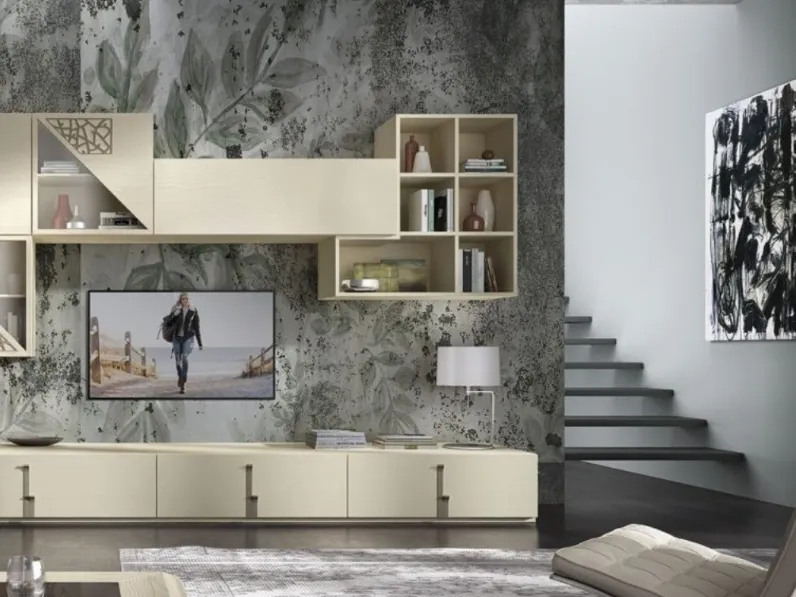 Parete Attrezzata Manhattan art 6024 finitura Bianco Stil e dettagli Creta di Padovani Mobili