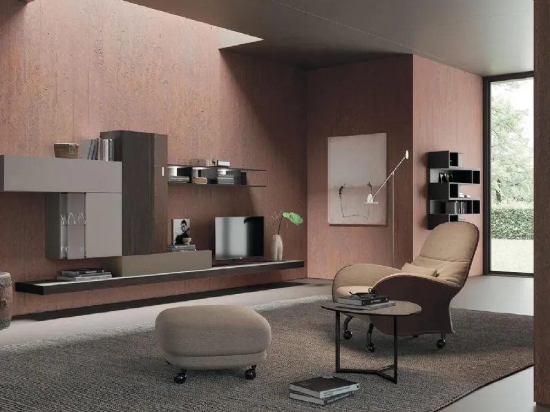 Parete Attrezzata Composizione Horizon 918 in laccato opaco e legno di Mobilgam