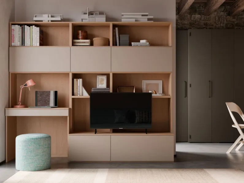 Parete Attrezzata Living Tortora con Desk Modul Box di Nardi Interni