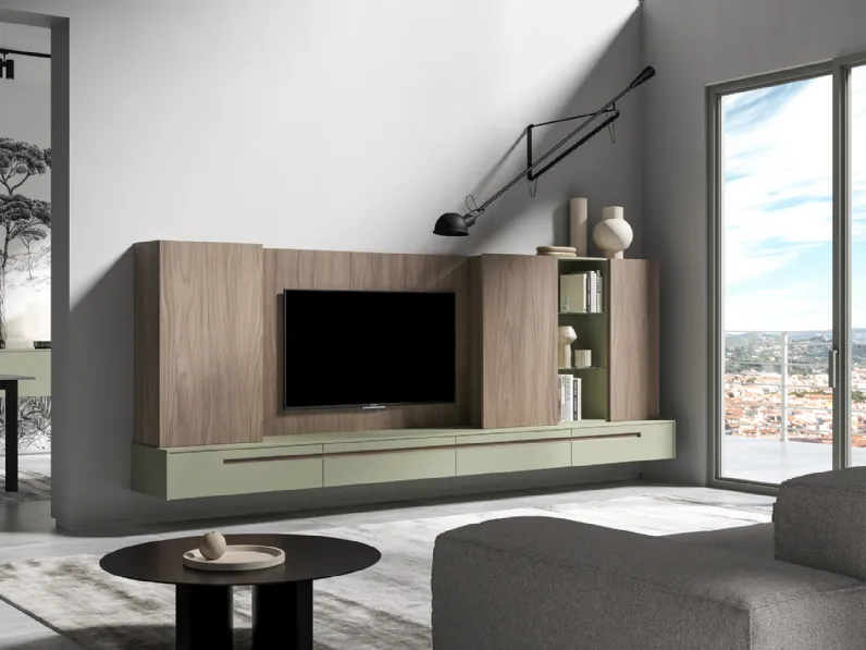 Parete Attrezzata 3sospesa RF2045 in laccato e melaminico di Favero