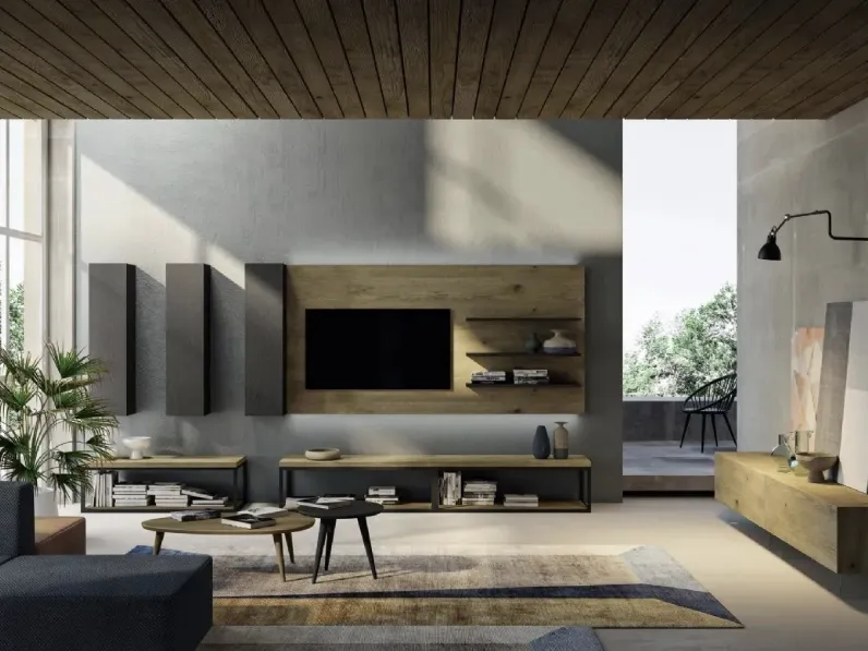 Parete attrezzata Cheba 03 in legno e metallo di Fratelli Mirandola