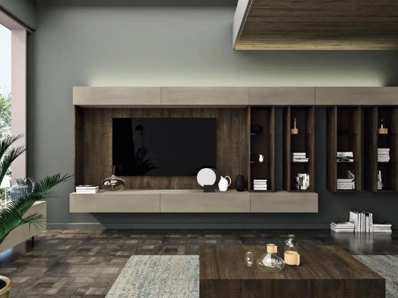 Parete attrezzata in legno di rovere Cheba 05 Fratelli Mirandola