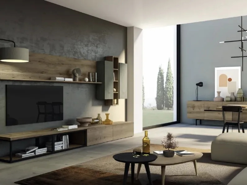 Parete attrezzata modulare in legno e metallo Cheba 06 di Fratelli Mirandola