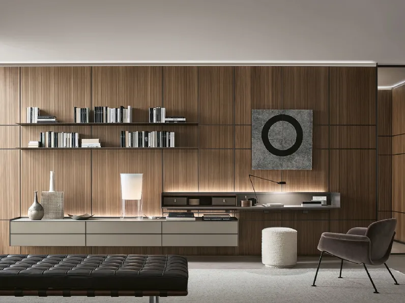 Parete Attrezzata sospesa Self Plan Similpelle Argilla di Rimadesio