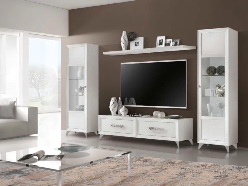 Parete Attrezzata in legno laccato con piedini in metallo cromato Salina di Euromobili