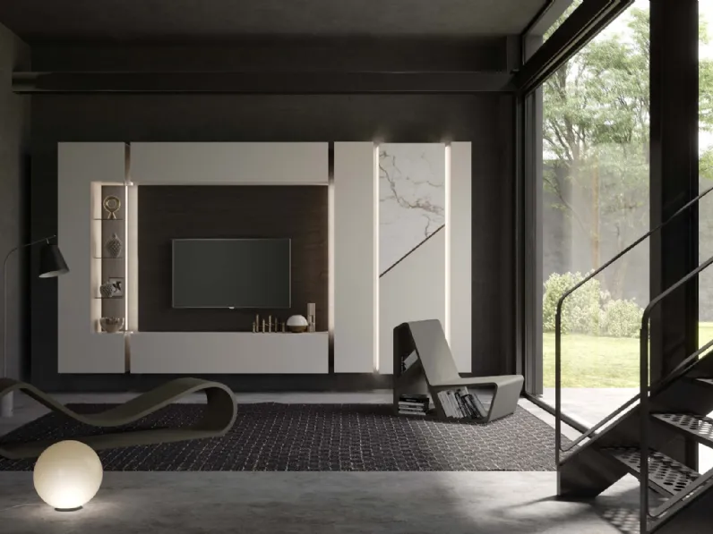 Parete Attrezzata Soggiorno Alicante con led di Voltan