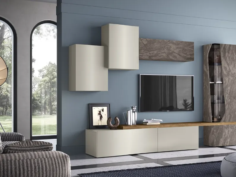 Parete Attrezzata Soggiorno G305 in laccato opaco e materico di Corso 11