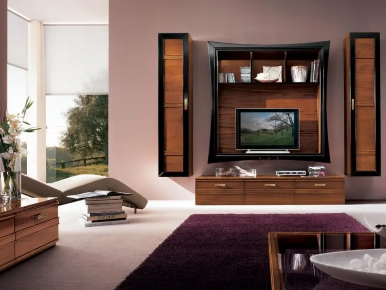 Parete Attrezzata Sogni art 2061B in Noce Biondo e Nero Moka di Padovani Mobili