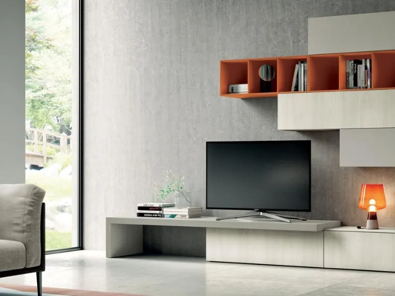 Parete Attrezzata Living 815 in laccato opaco e melaminico di Spagnol Mobili