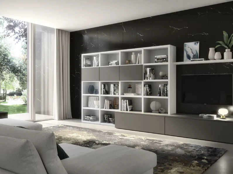 Parete Attrezzata in finitura olmo bianco e grey Spot Noemi 01di S75