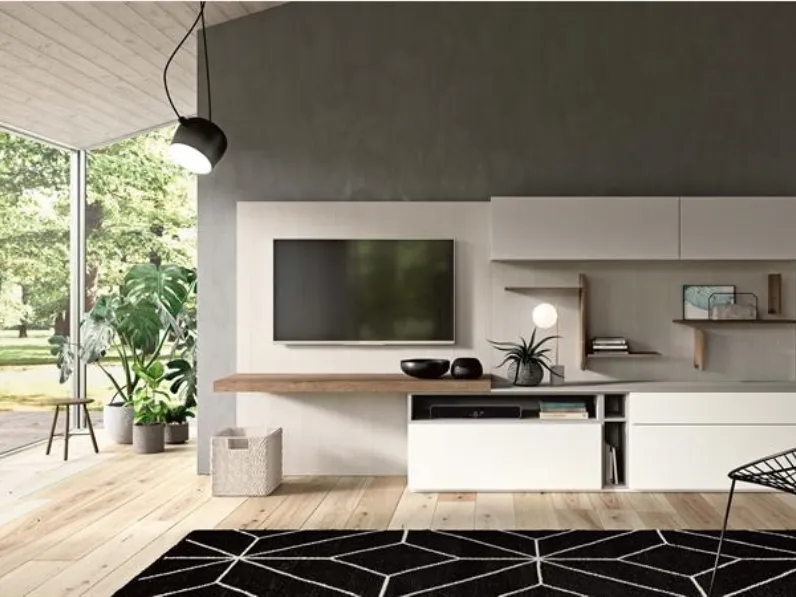 Parete Attrezzata moderna in laccato opaco e nobilitato essenza Rovere vintage Start 04 di Villanova