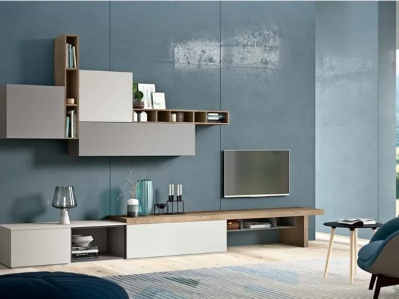 Parete Attrezzata in laccato opaco e nobilitato essenza Rovere antico Start 03 di Villanova