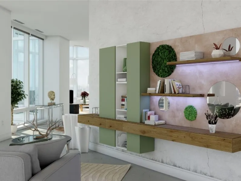 Parete Attrezzata Titolo 113 in legno e laccato opaco di Artigianmobili