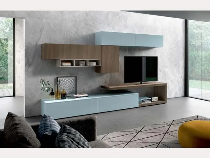 Parete Attrezzata in laccato opaco e nobilitato effetto legno Start 06 di Villanova