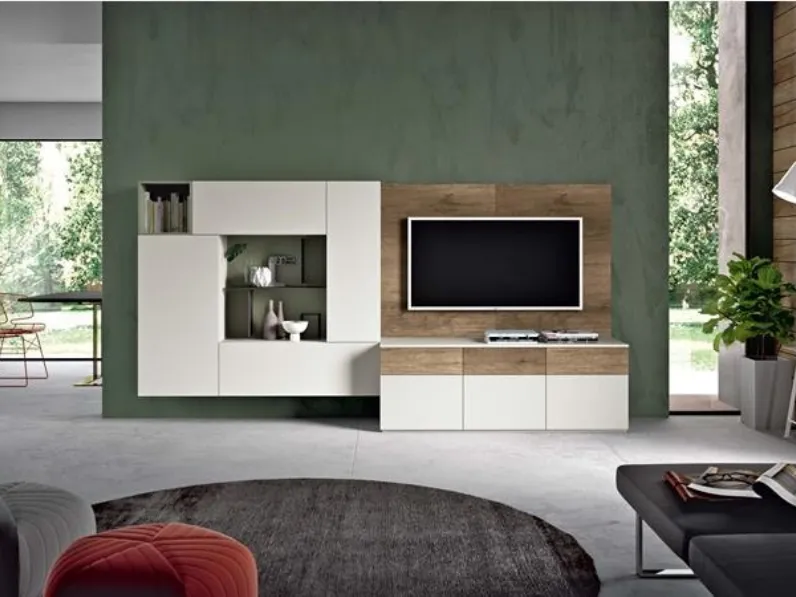 Parete Attrezzata in laccato opaco e nobilitato essenza Rovere vintage Start 10 di Villanova